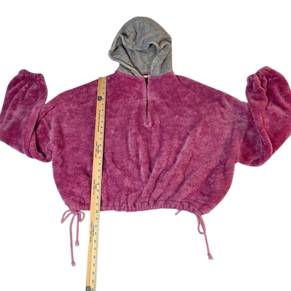 Free People Fuzzy Cropped Oversized Half Zip Soft Hoodie Pink Gray Large - Picture 6 of 11